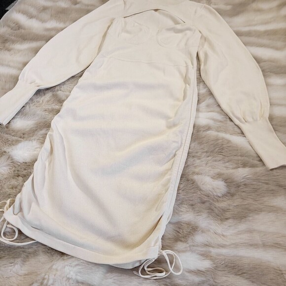 NBD Tanner 90s Minimal Bustier Cutout Ruched Sweater Mini Dress Ivory Small y2k - Picture 6 of 10